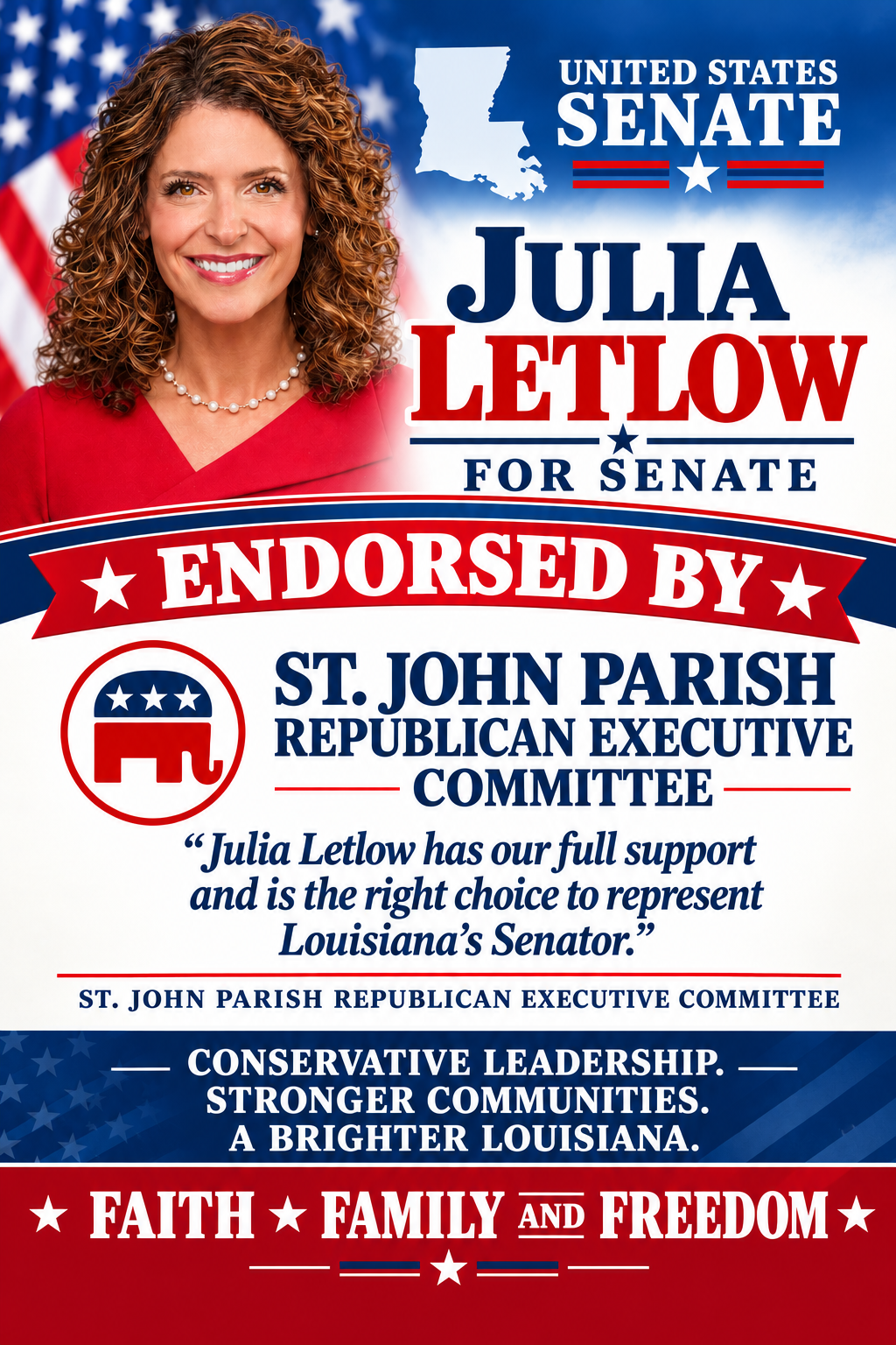 Campaign flyer for Julia Letlow for United States Senate, endorsed by the St. John Parish Republican Executive Committee